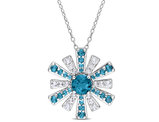 2.37 Carat (ctw) London Blue and White Topaz Starburst Pendant Necklace in Sterling Silver with Chain